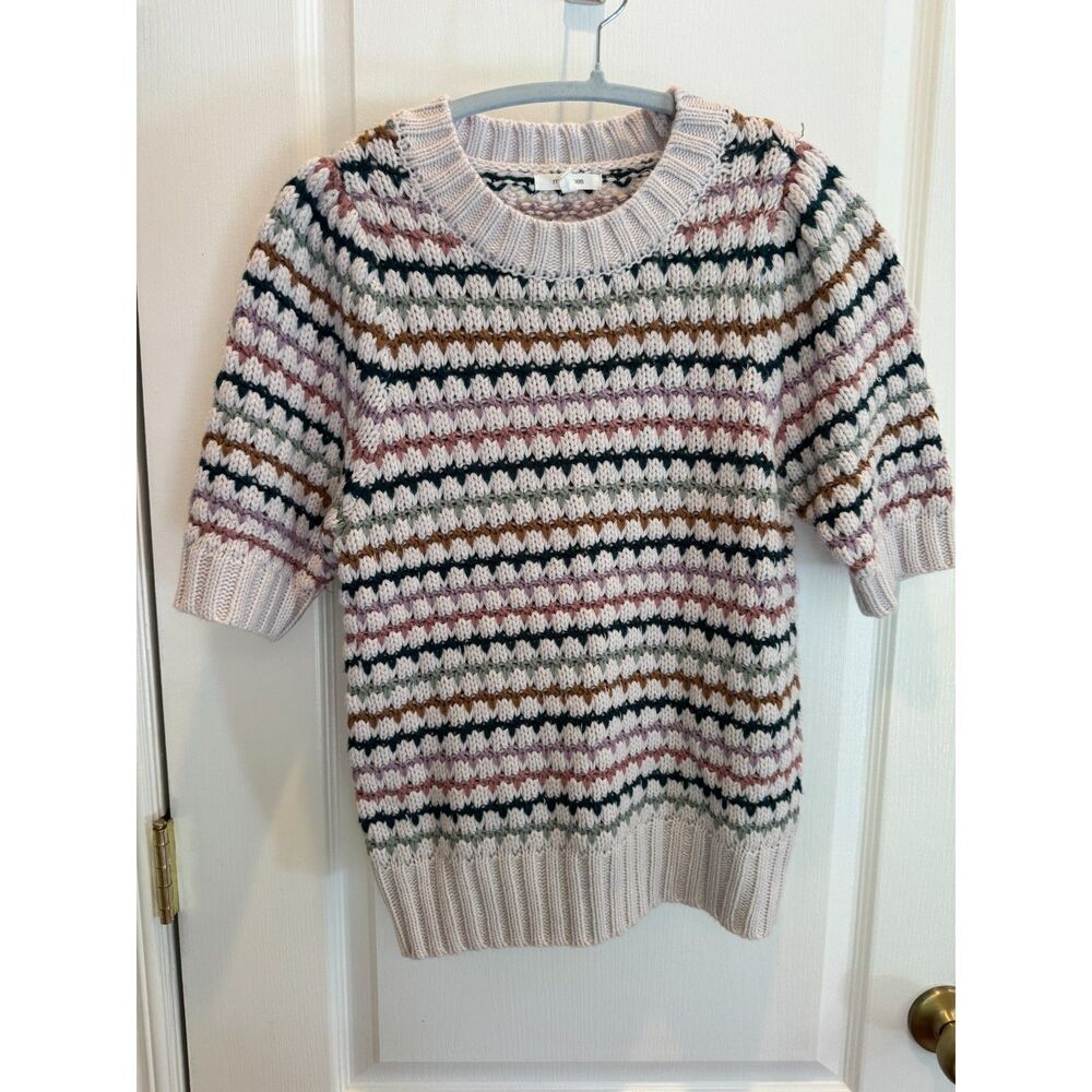 Maurices Textured Stripe Short Sleeve Knit Sweater Cream Multi Color Size XS